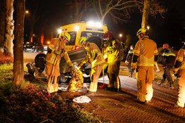 Auto knalt tegen boom en vliegt over de kop in Naarden