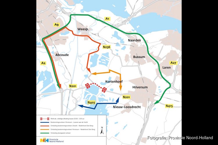 Nieuw asfalt op fietspaden N403 bij Loosdrecht en N201 bij Kortenhoef
