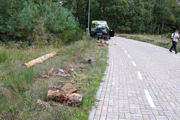 Auto rijdt over boomstammen in Bussum, bestuurder nagekeken door ambulancepersoneel